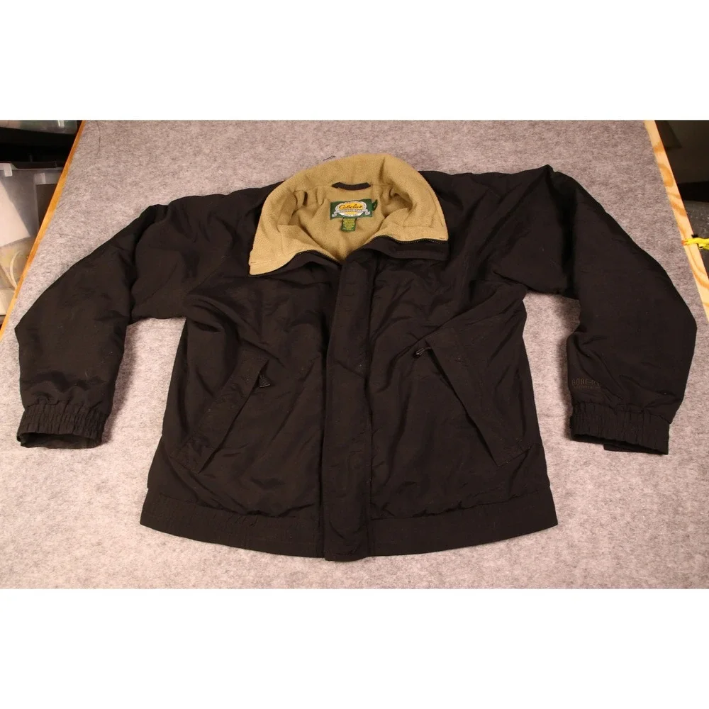 Cabela's Men's Gore-Tex Canvas Hunting Jacket L Fleece Lined Full Zip Black